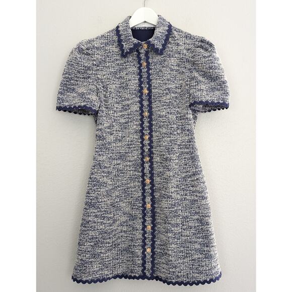 Rachel Parcell Scalloped Mini Shirtdress Blue White Size 6 Button-Up Dress - Picture 3 of 8